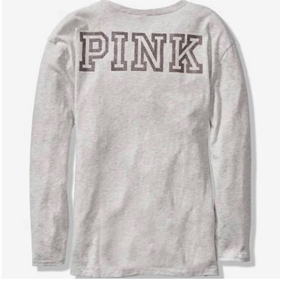 New VS Pink bling shirt tee long sleeve X-small XS light gray - Picture 2 of 6